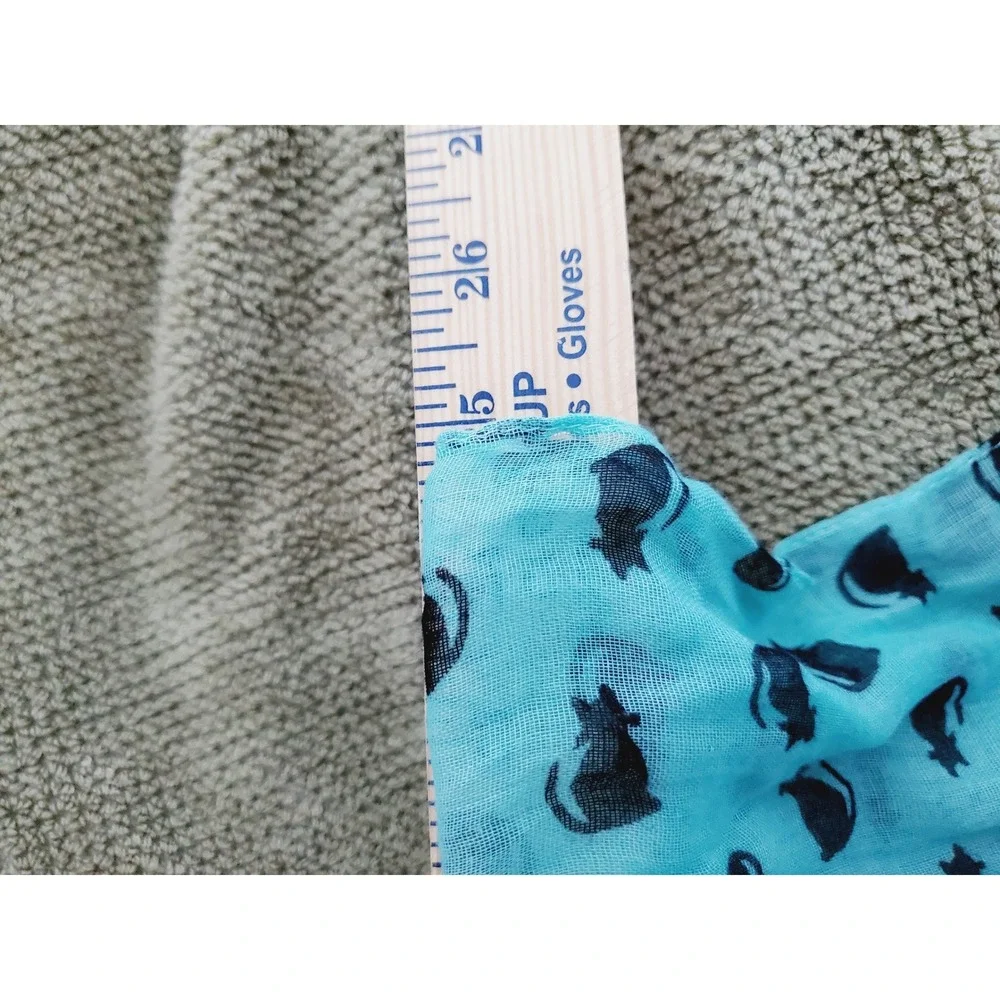 Teal Blue Cat Print Infinity Scarf Festival Whimsical‎ Gauze Quirky